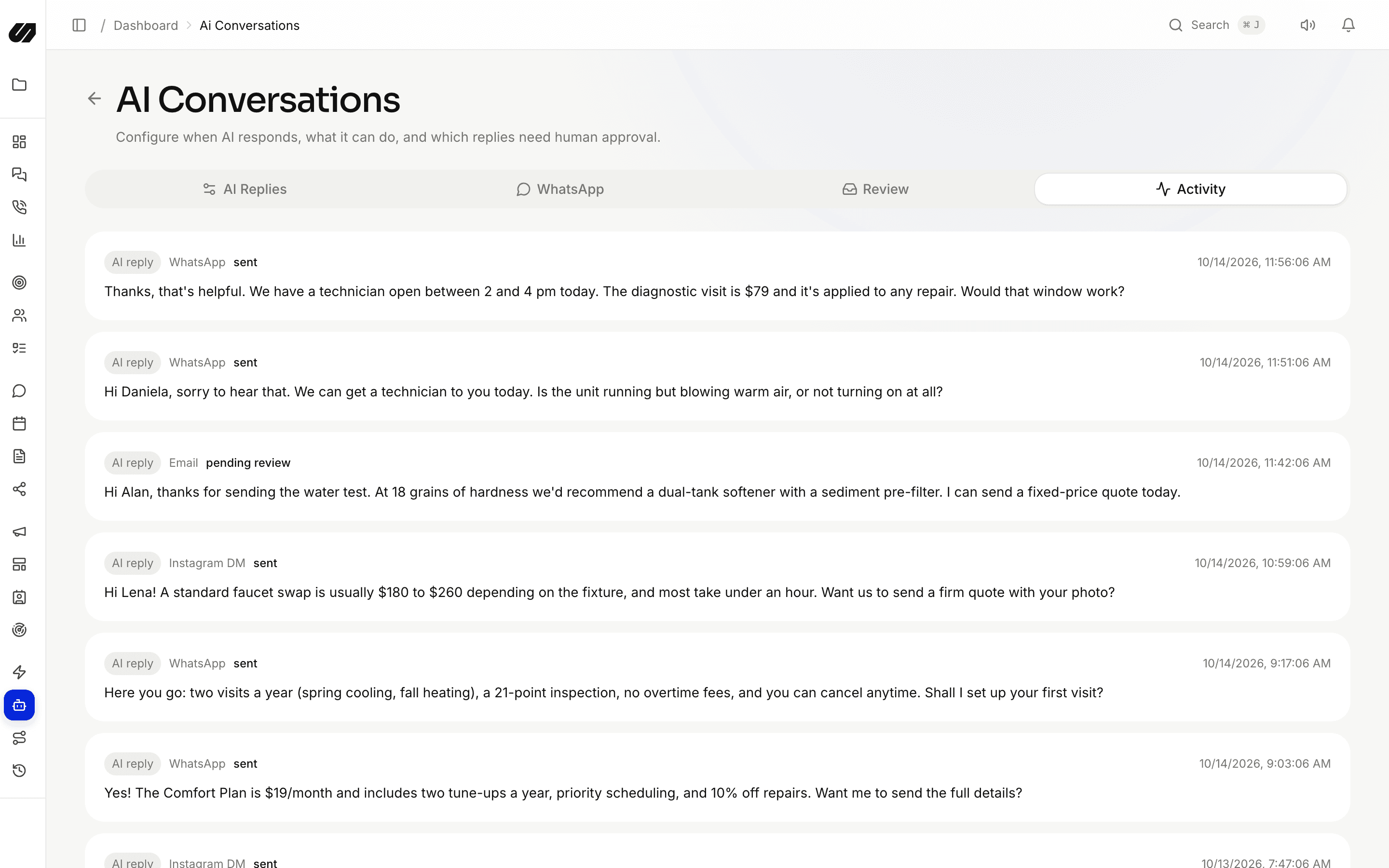 AI Conversations with replies, options and the audit trail