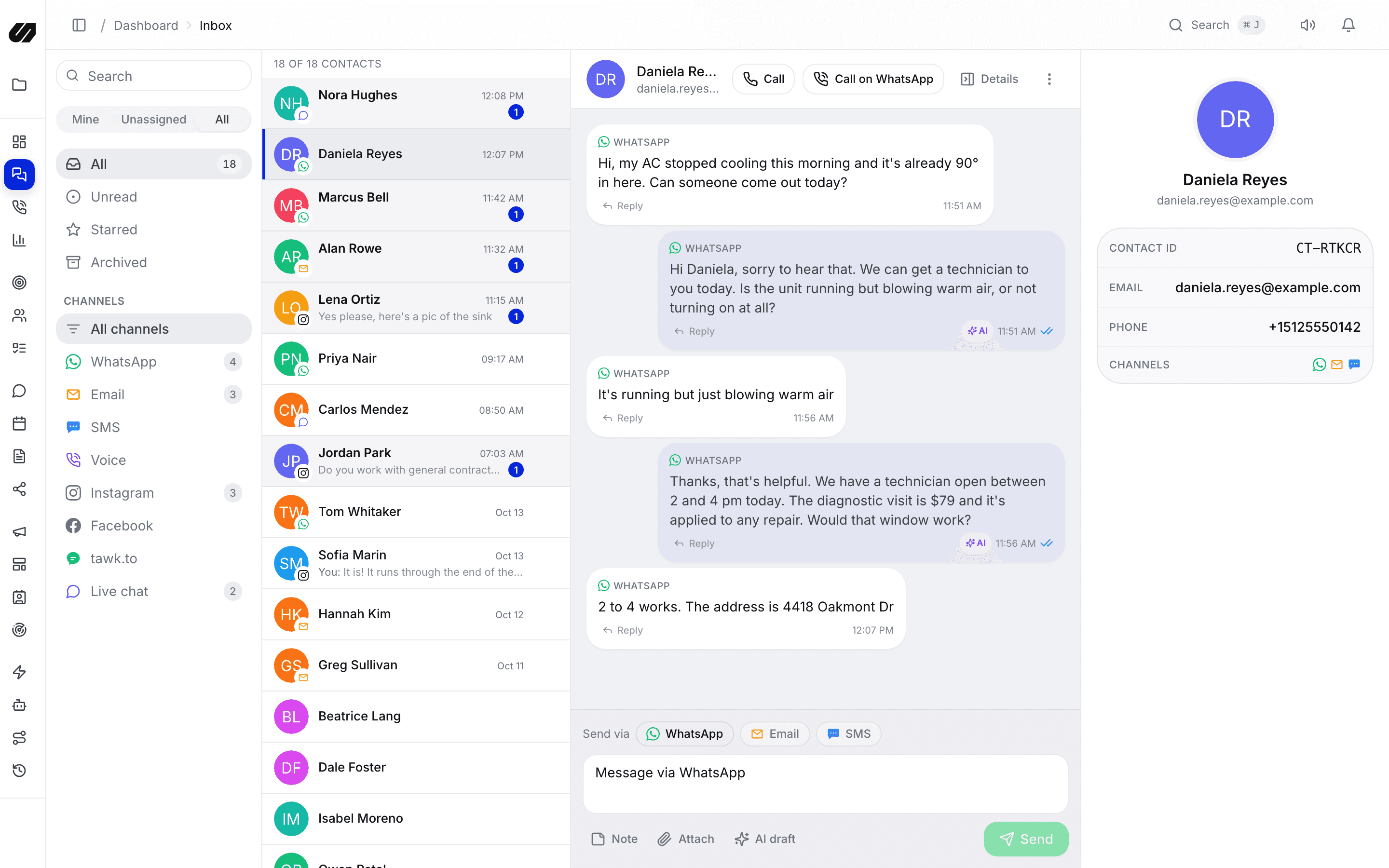 An Instagram DM in the unified inbox